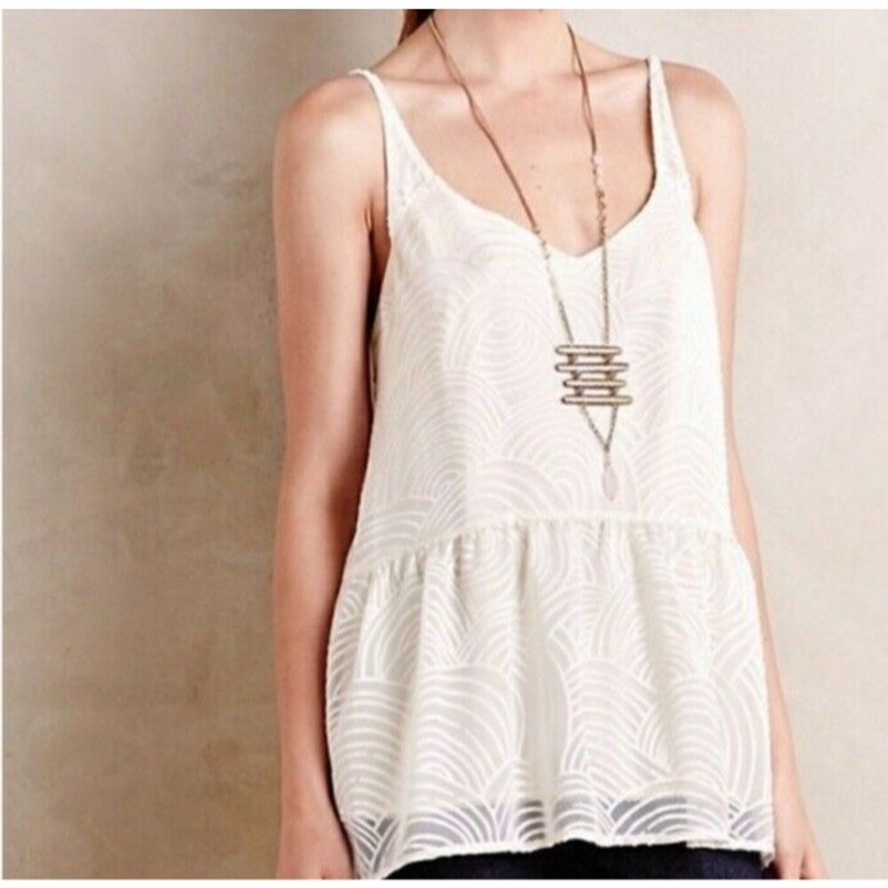 Anthropologie HD In Paris Womens XS Mirage Peplum Ivory Off White Tank Blouse